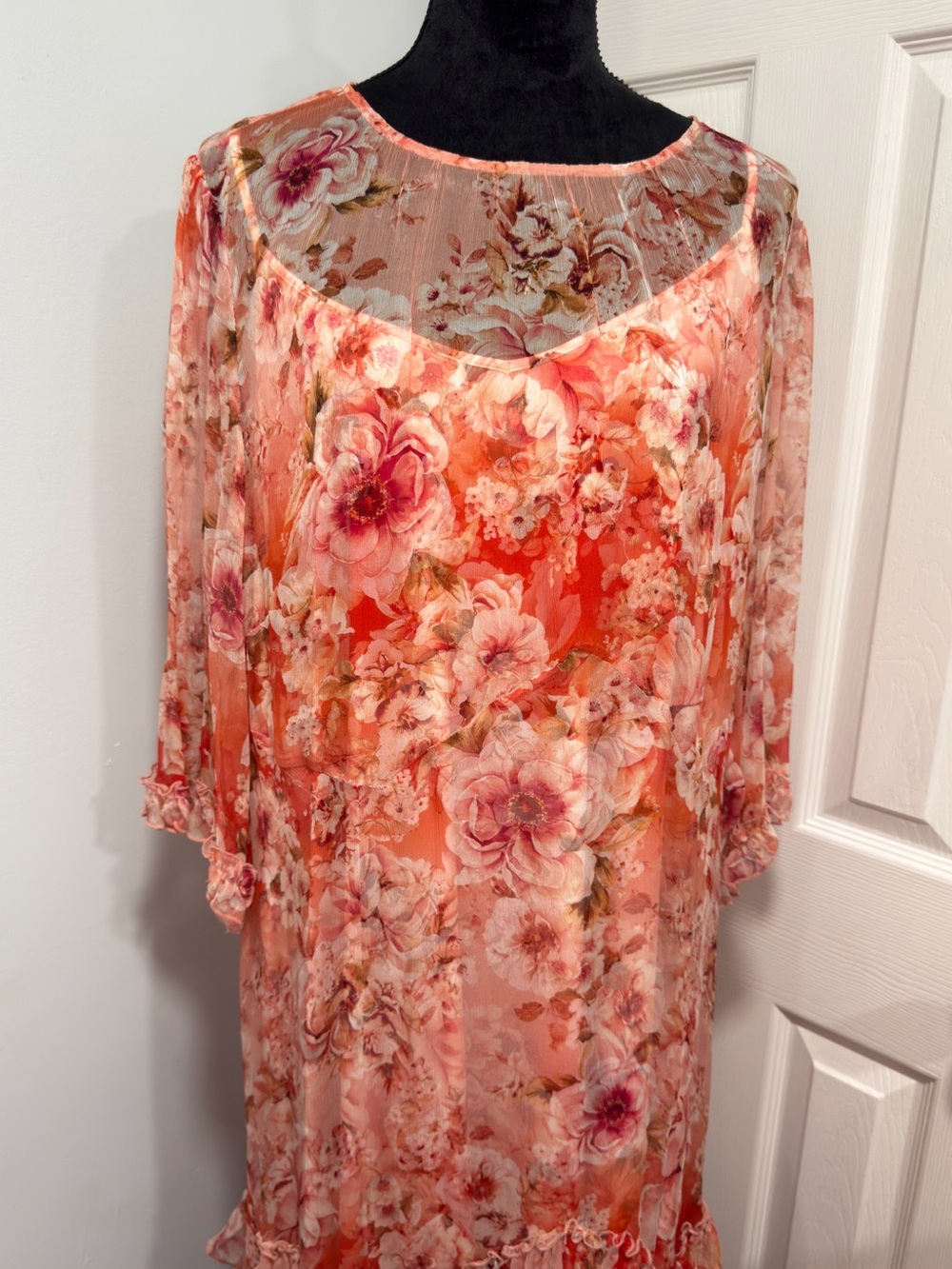 Johnny Was Pink Coral Floral Ruffle Maxi Dress - Picture 11 of 14